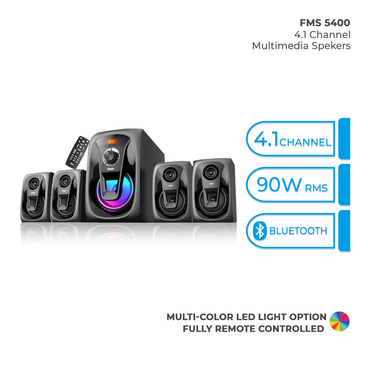 Foxin 90Watt 4.1 Channel FMS 5400 Home 90 W Multimedia Speaker USB, SD Card, FM, AUX V5.0_1