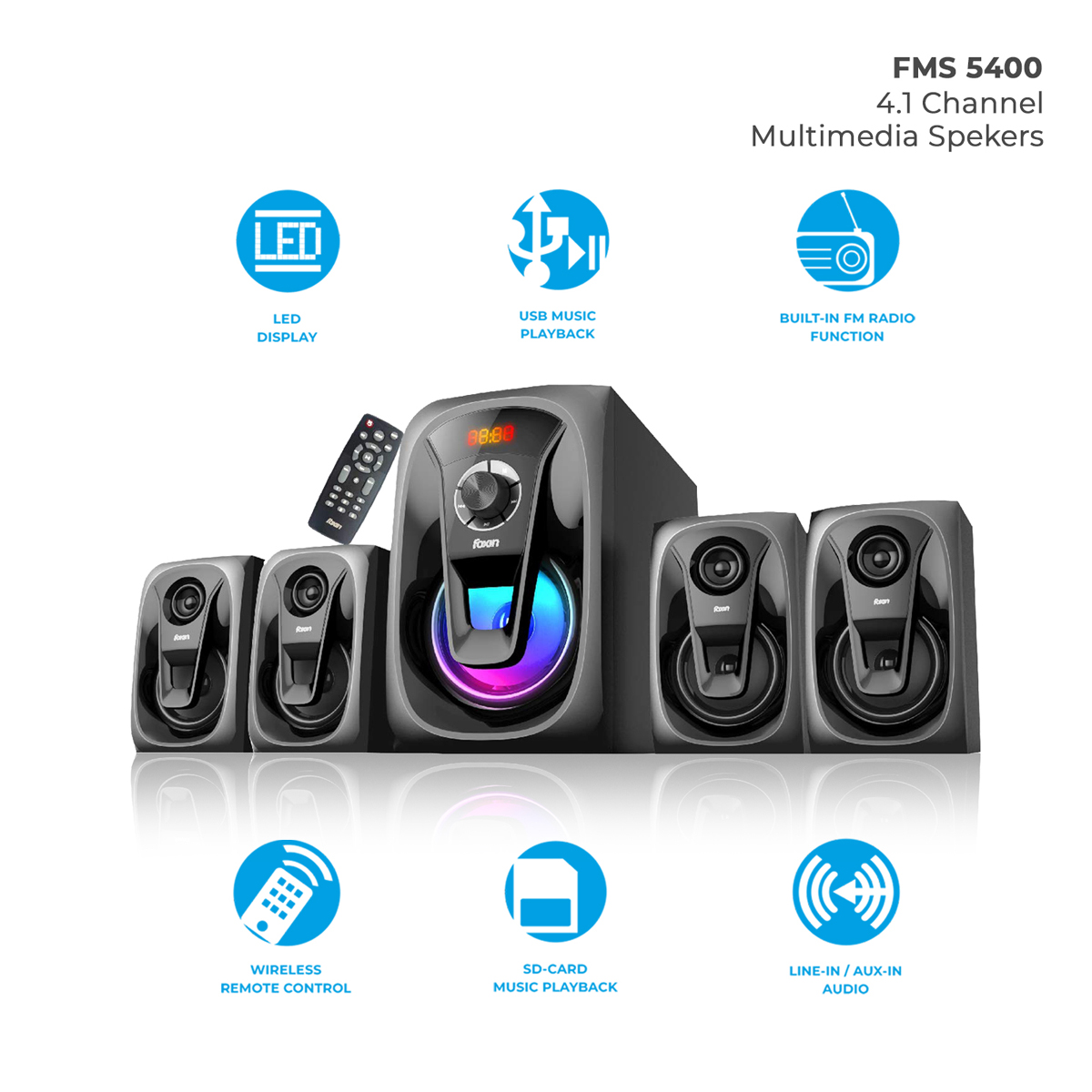 Foxin 90Watt 4.1 Channel FMS 5400 Home 90 W Multimedia Speaker USB, SD Card, FM, AUX V5.0_2