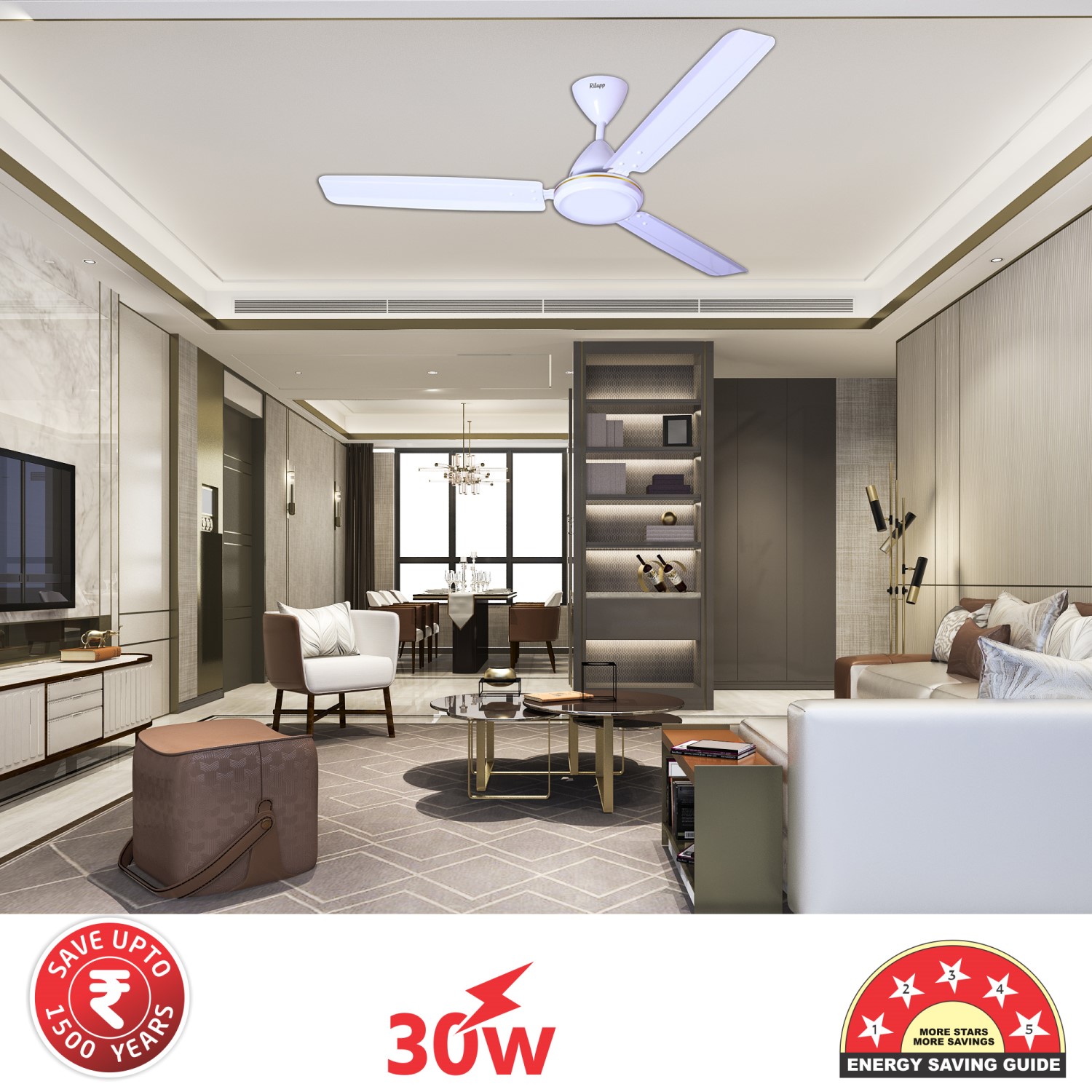 Rilapp Eco Star BLDC with Remote 1200 mm 3 Blades 28 W White Ceiling Fans_3