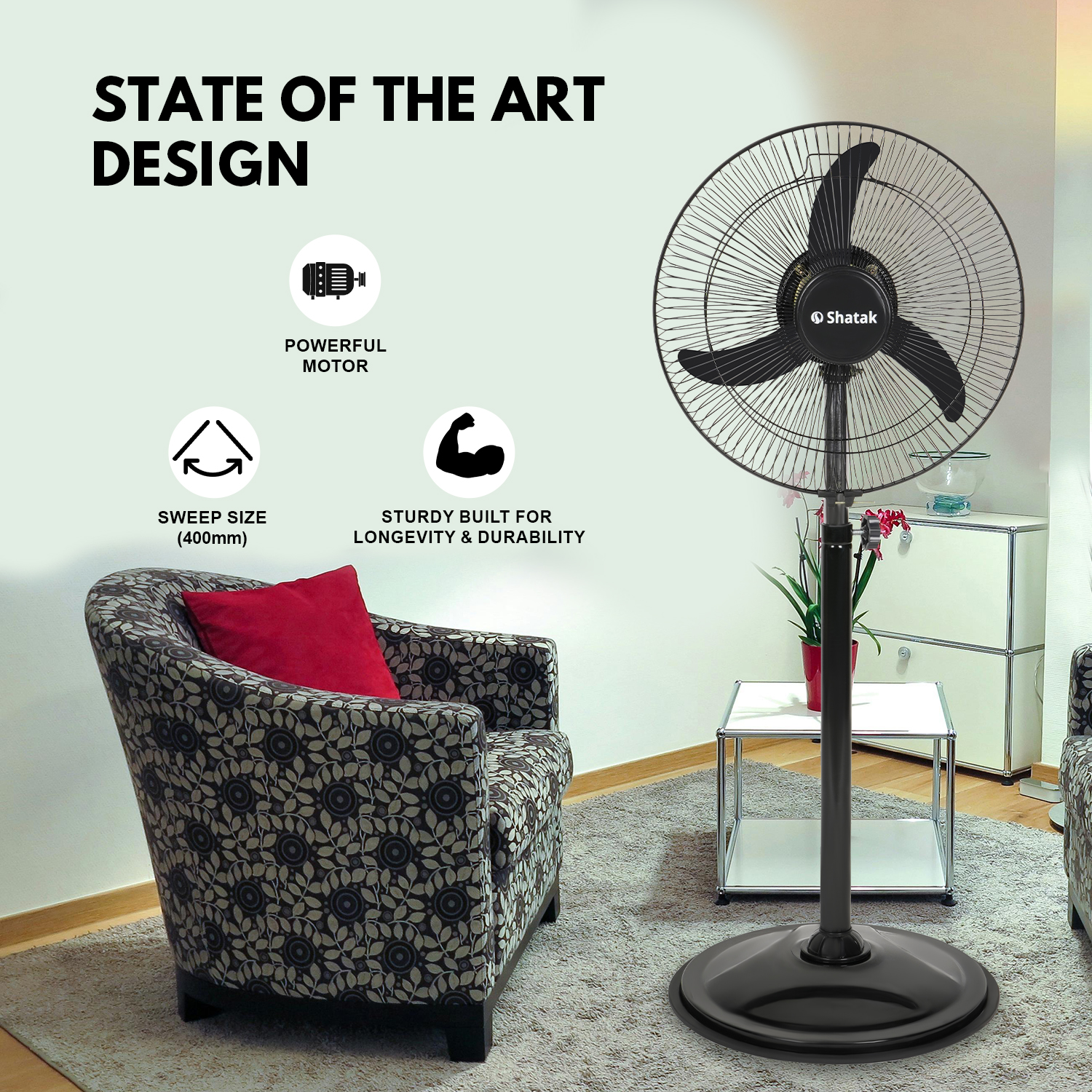 Shatak Bullet 400 mm Black Pedestal Fan_3