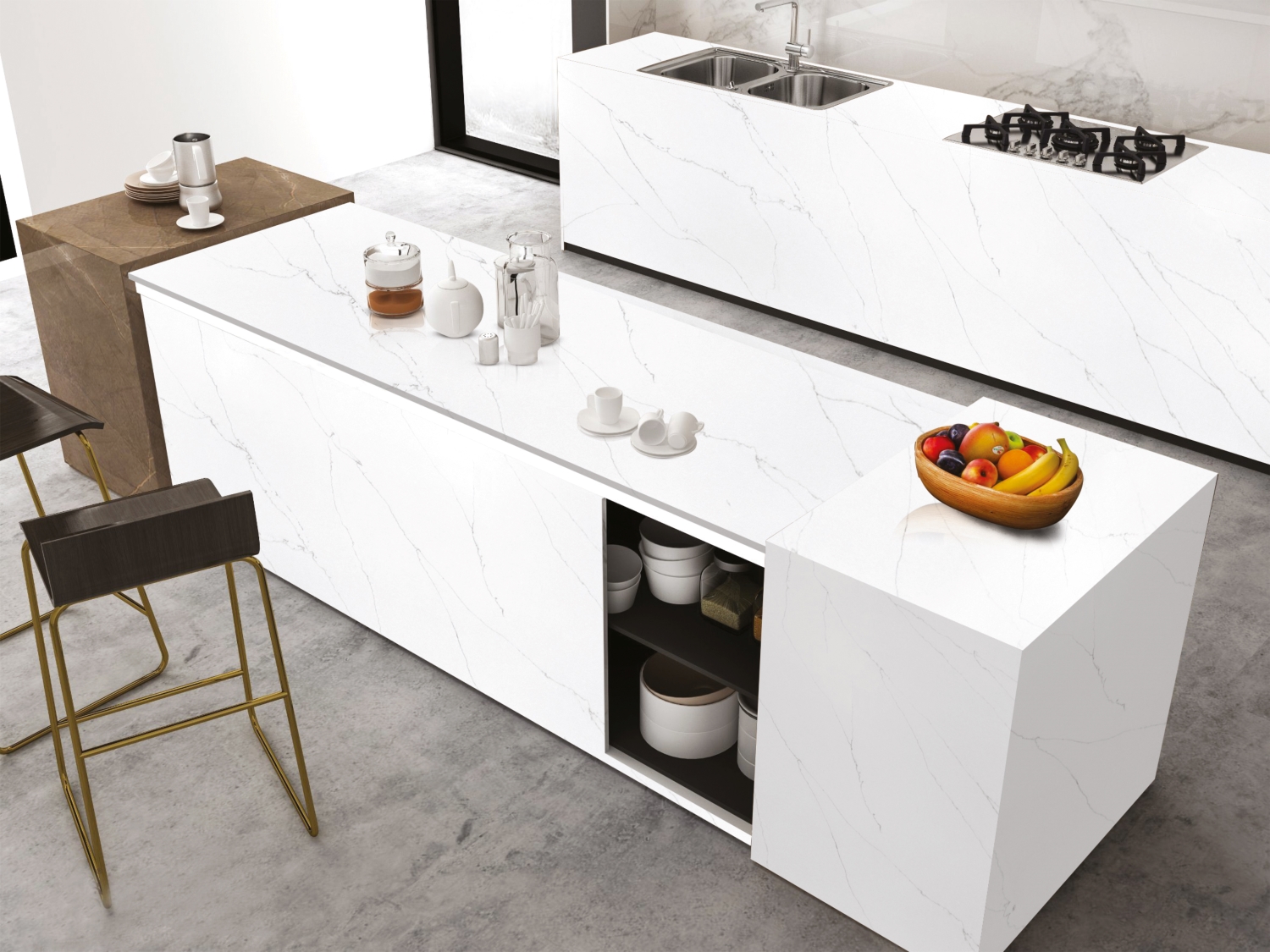 Camrola Himalayan Series Calacatta Oslina Grey Glossy Finish 3475 x 1975 mm Quartz Stone Slab_1