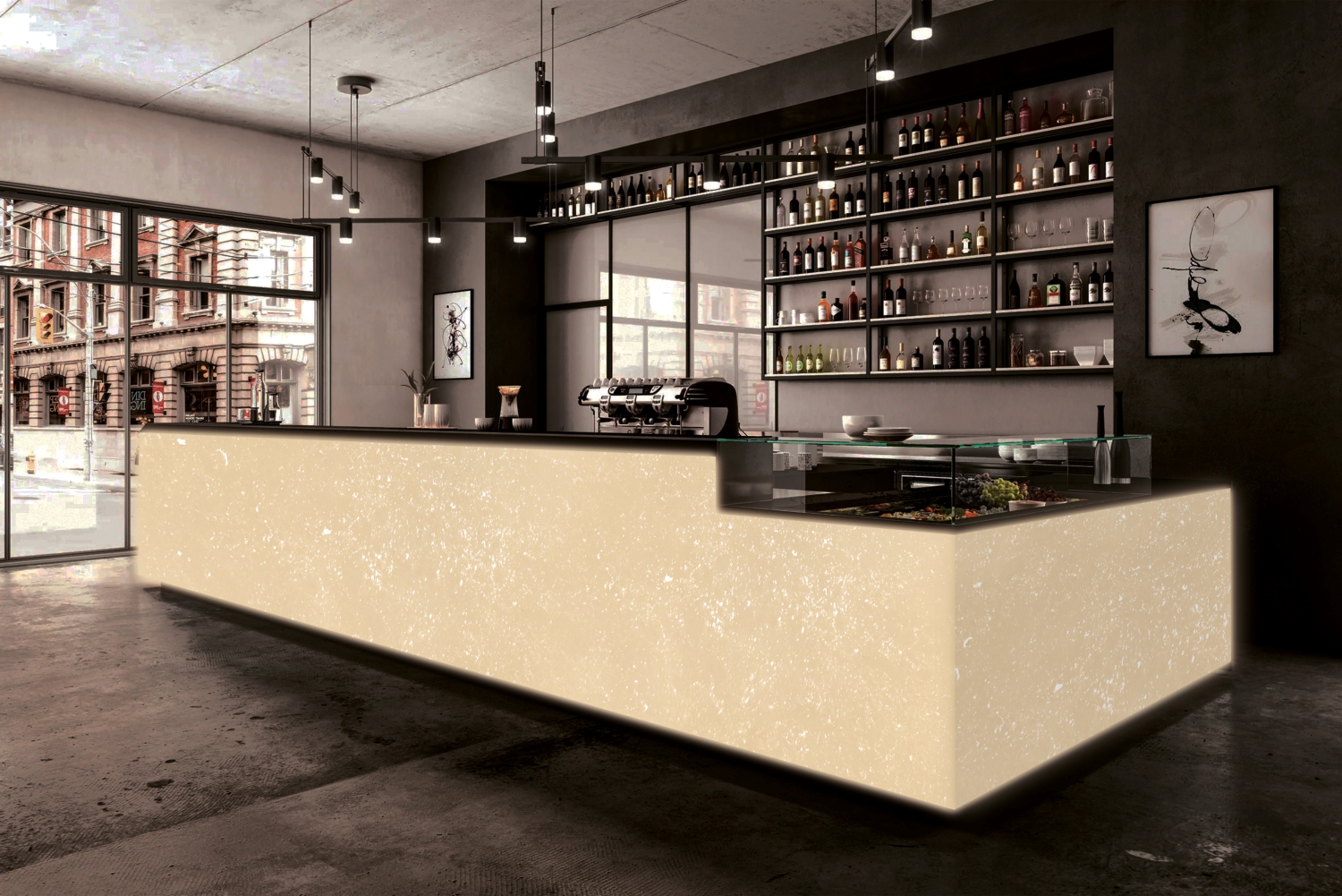 Camrola Everest Series Honey Onyx Leather Finish 3225 x 1625 mm Quartz Stone Slab_1
