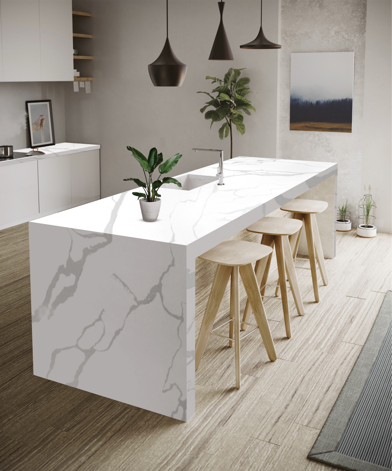 Camrola Everest Series Calacatta Luxe Leather Finish 3475 x 1975 mm Quartz Stone Slab_1