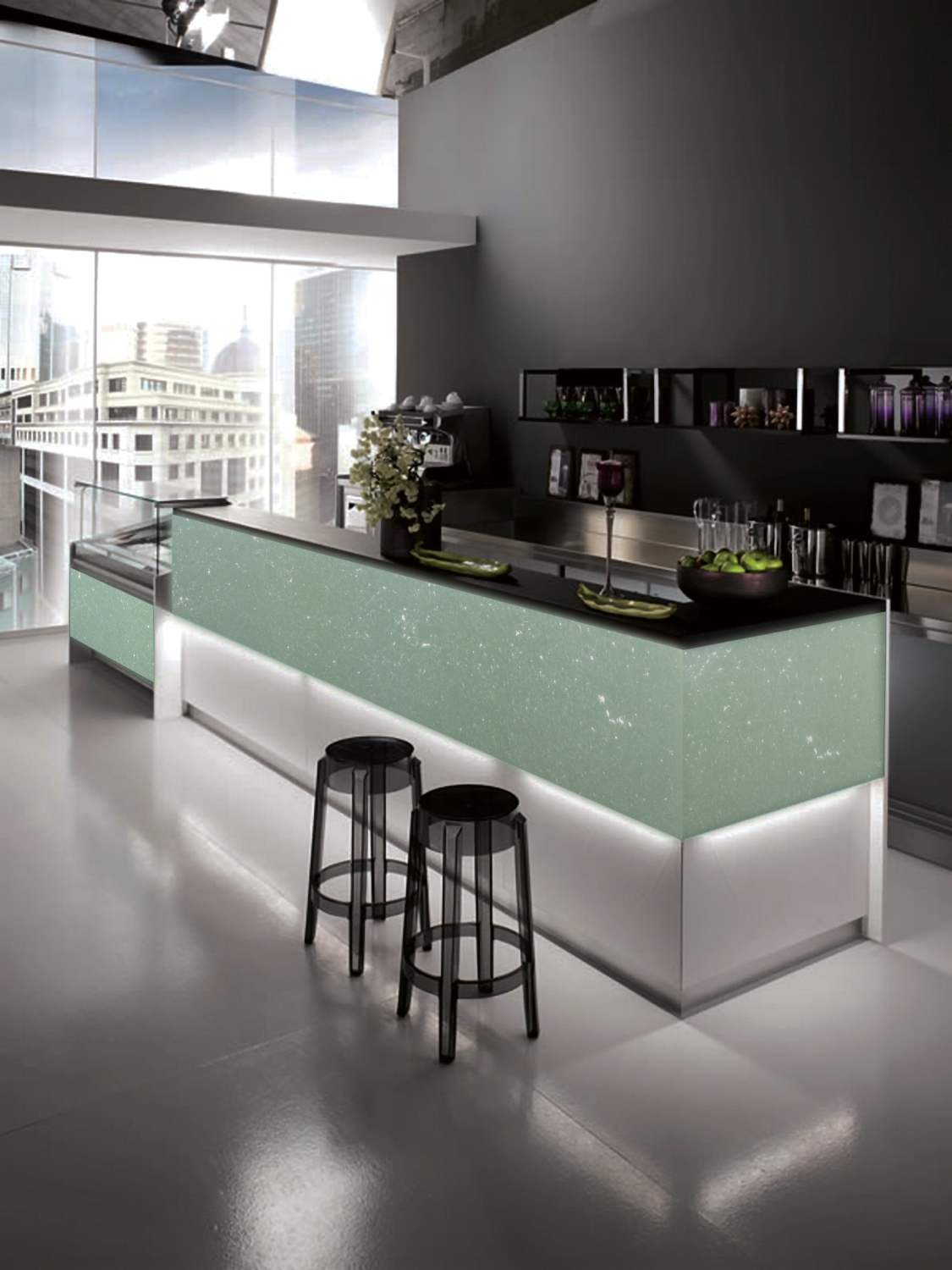 Camrola Everest Series Aqua Onyx Leather Finish 3150 x 1450 mm Quartz Stone Slab_1