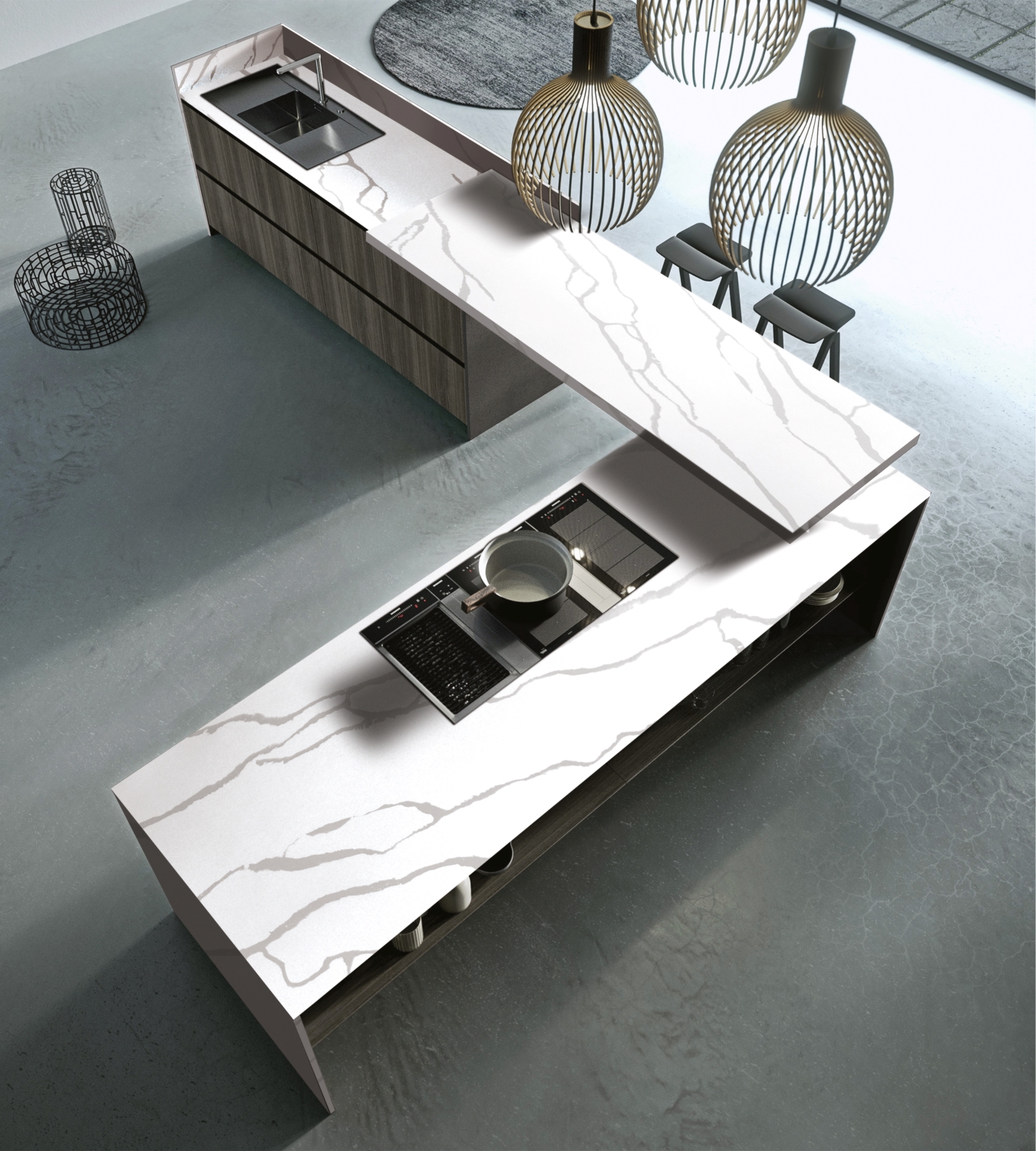 Camrola Himalayan Series Calacatta Caserta Leather Finish 3225 x 1625 mm Quartz Stone Slab_1