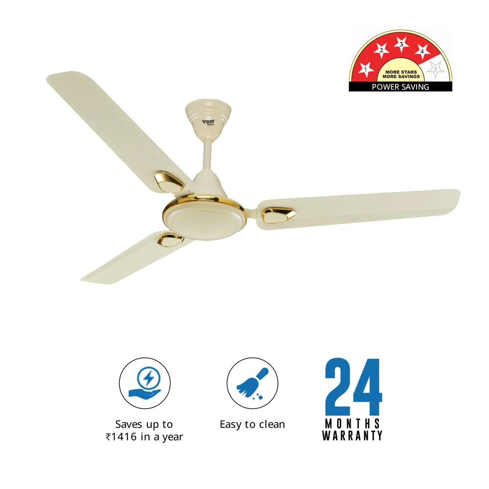 Yon Standard 1200 mm 3 Blades 38 W Glossy Ivory Ceiling Fans_1