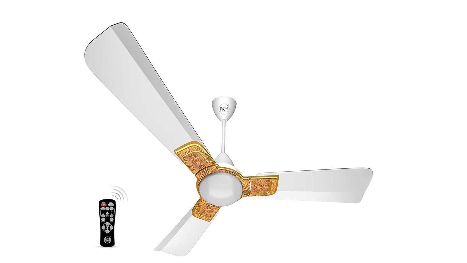 INNO ONE - For Everyone Elegant Golden Wood ER03 1200 mm 3 Blades 28 W White Ceiling Fans_1