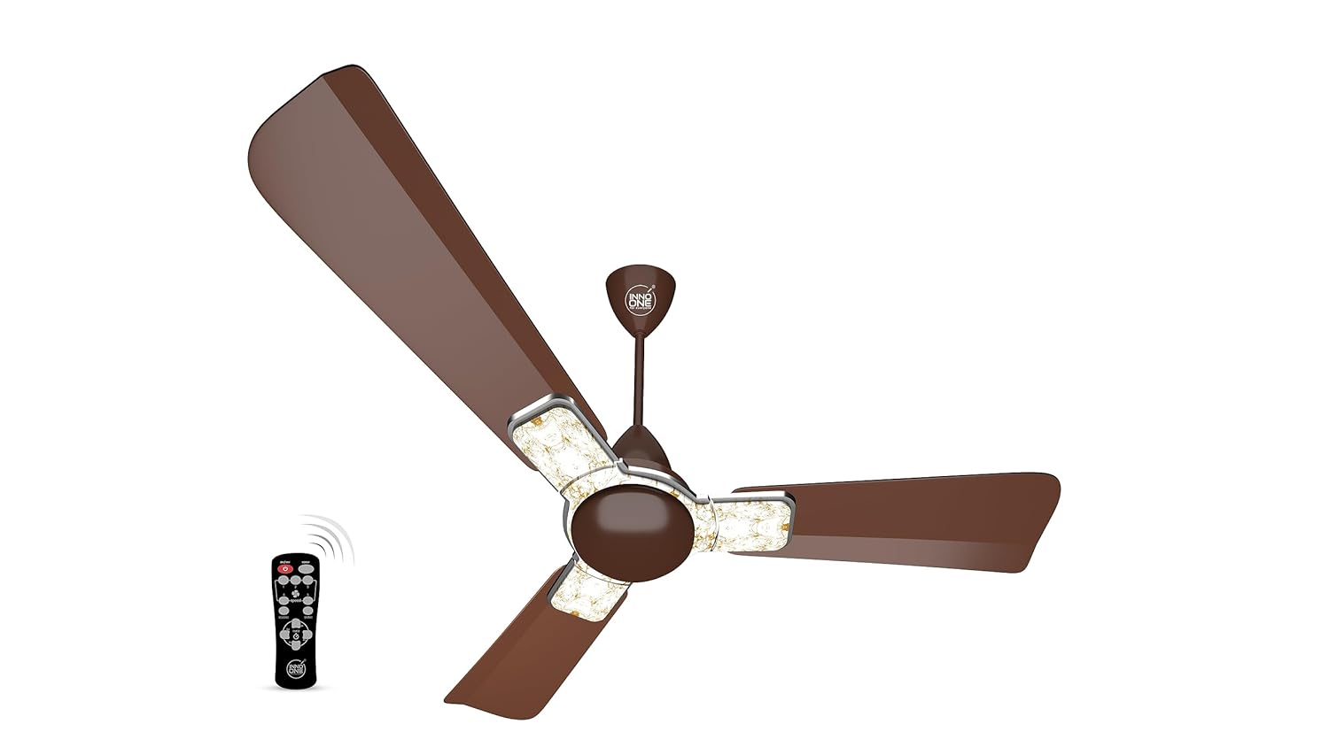 INNO ONE - For Everyone Elegant White Marble ER02 1200 mm 3 Blades 28 W Brown Ceiling Fans_1