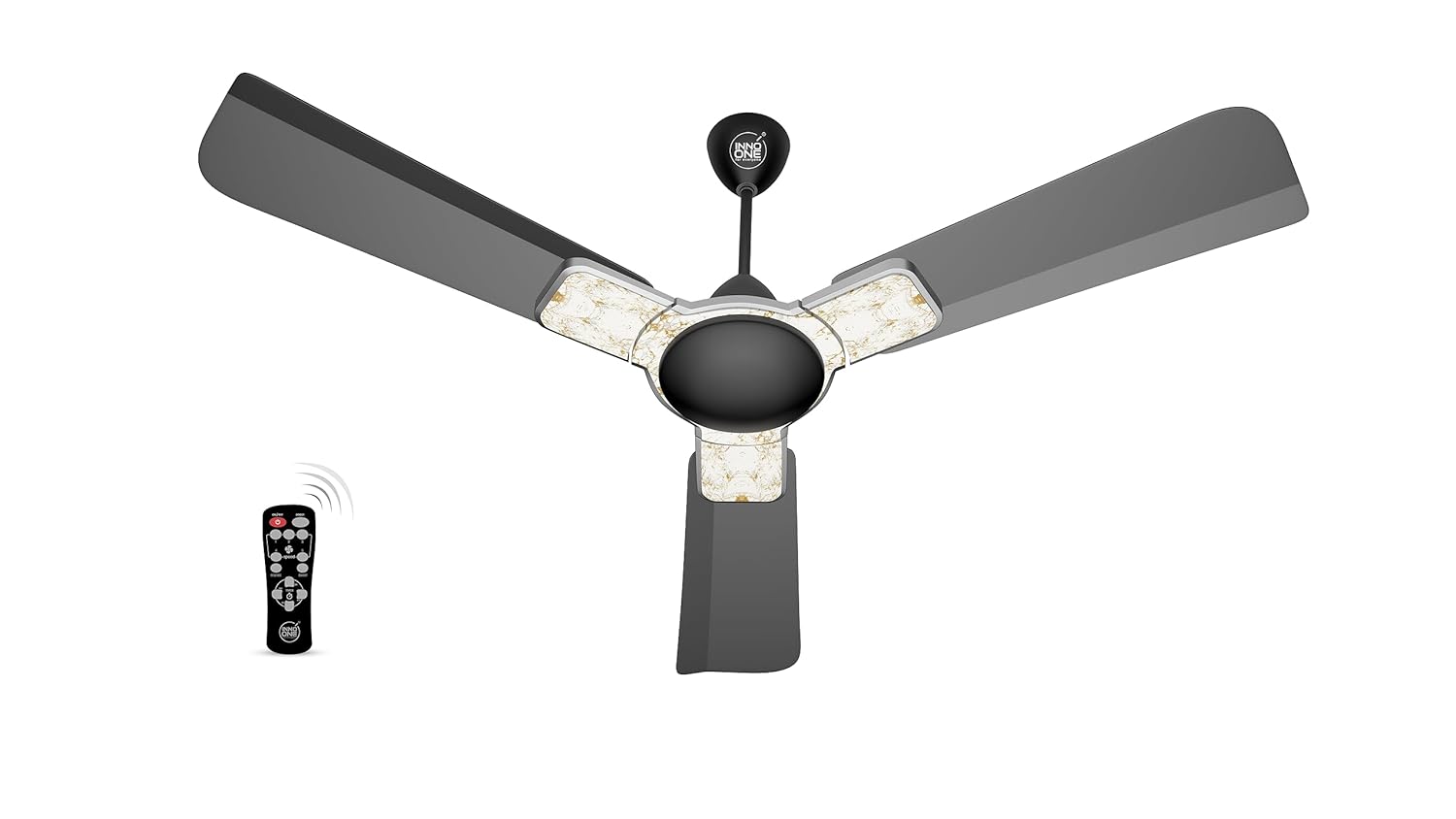 INNO ONE - For Everyone Elegant White Marble ER02 1200 mm 3 Blades 28 W Black Ceiling Fans_4