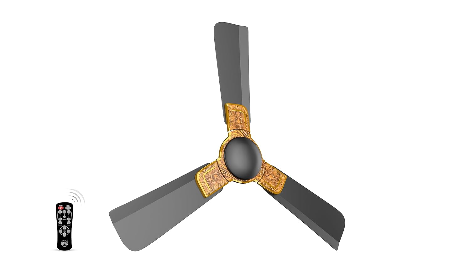 INNO ONE - For Everyone Elegant Golden Wood ER03 1200 mm 3 Blades 28 W Black Ceiling Fans_4