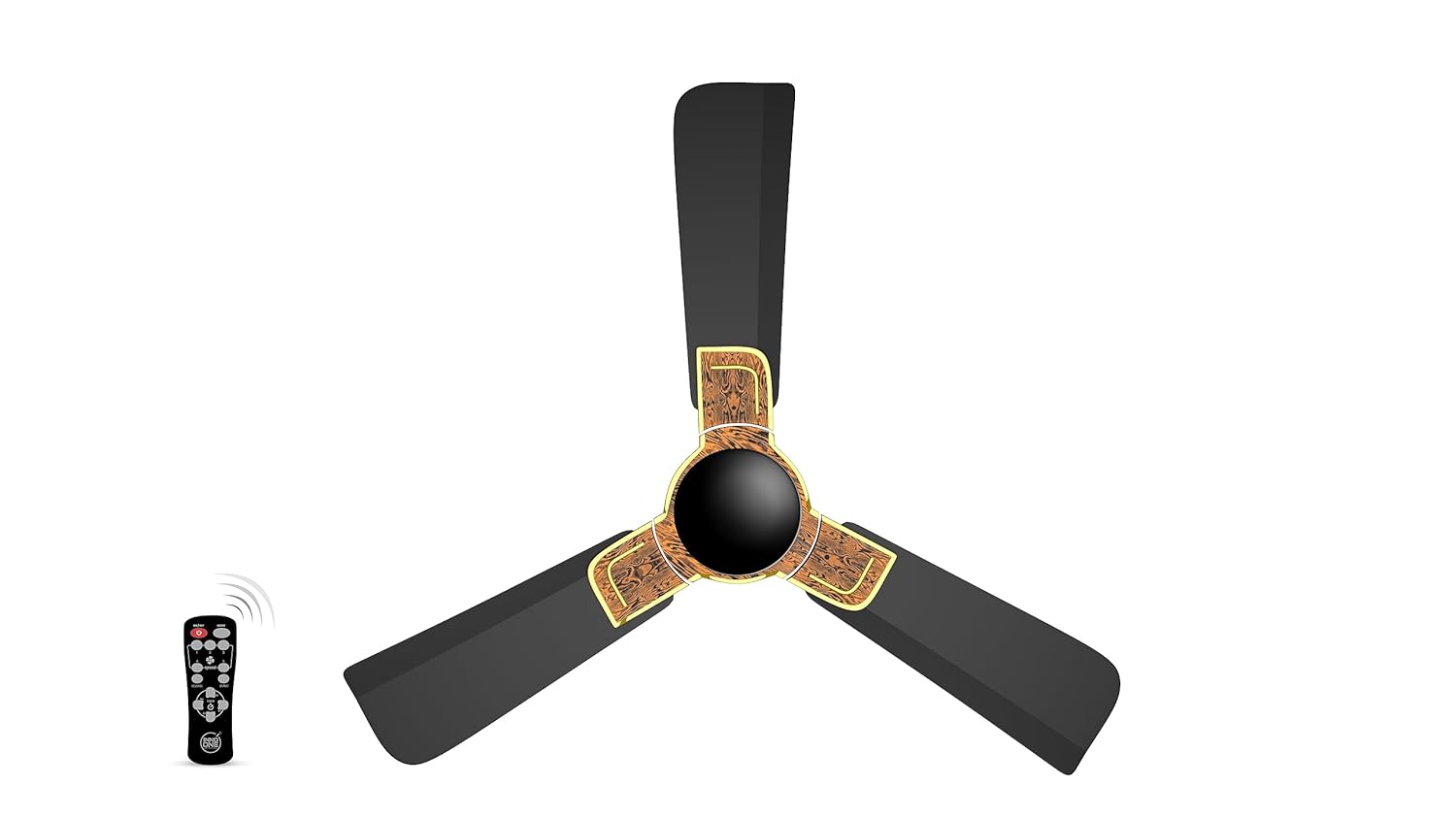 INNO ONE - For Everyone Elegant Golden Wood ER03 1200 mm 3 Blades 28 W Black Ceiling Fans_1