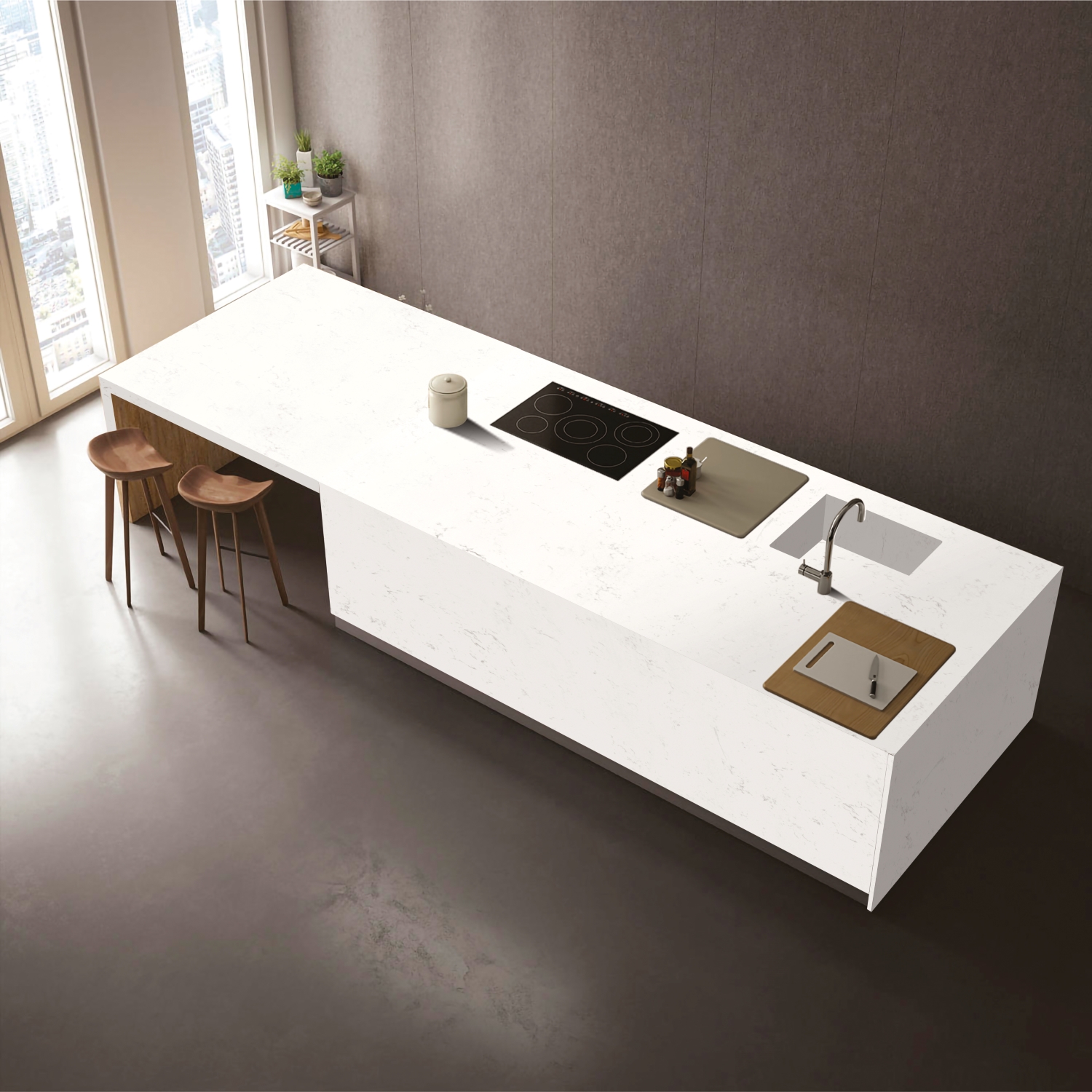 Camrola Luxor Series Carrara Miami Glossy Finish 3150 x 1450 mm Quartz Stone Slab_1