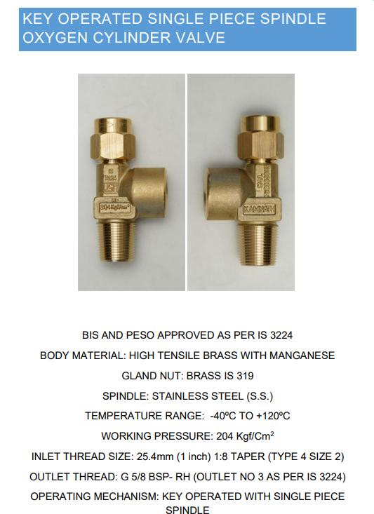 KAMNATH 204 kgf/cm2 Oxygen Cylinder Valve 3224 5/8 inch BSP_1