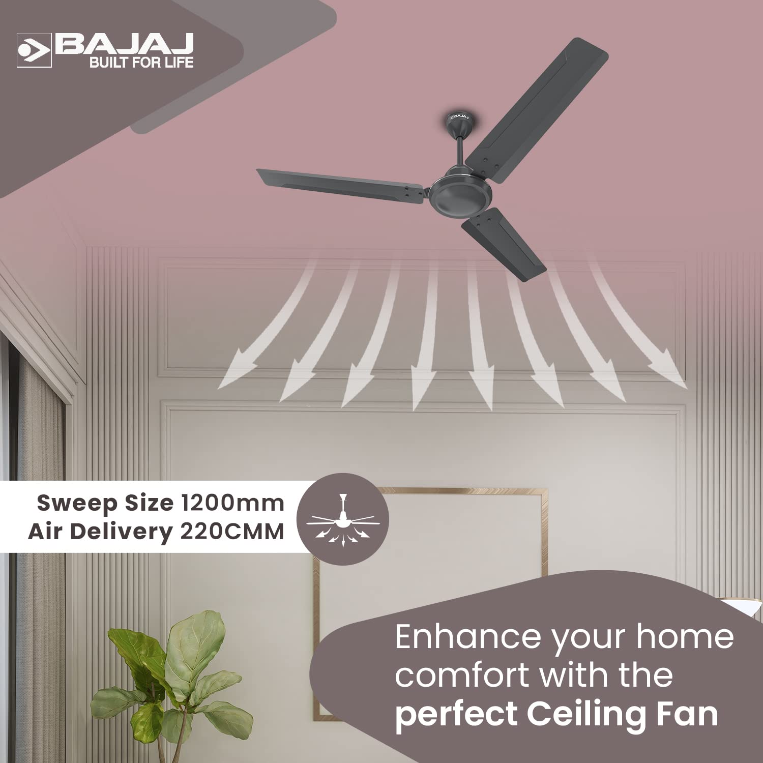 Bajaj Classico 12S1 1200 mm 3 Blades 52 W Coal Mine Grey Ceiling Fans_3