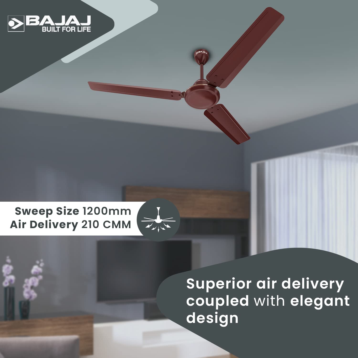 Bajaj Durato 12S1 1200 mm 3 Blades 52 W Brown Ceiling Fans_2