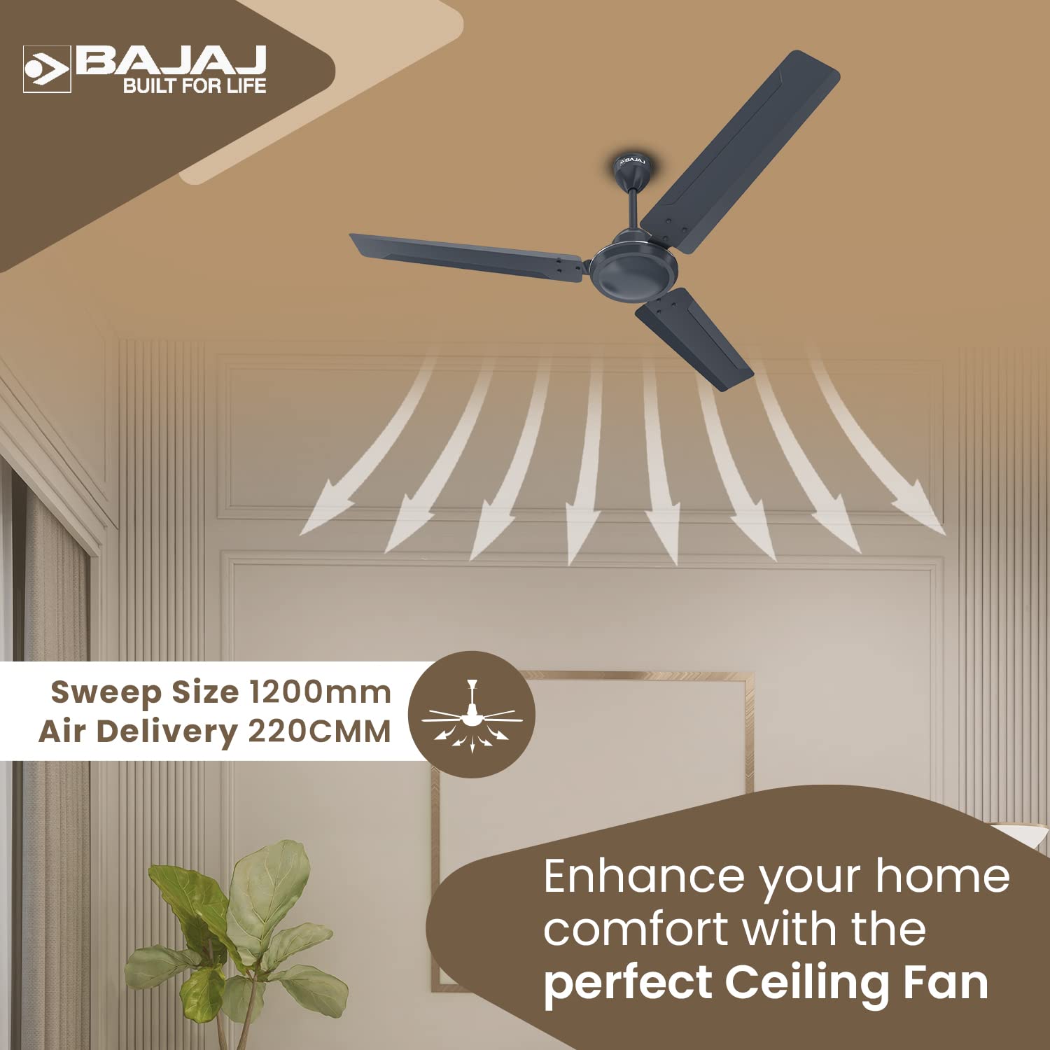 Bajaj Classico 12S1 1200 mm 3 Blades 52 W Marathon Blue Ceiling Fans_3