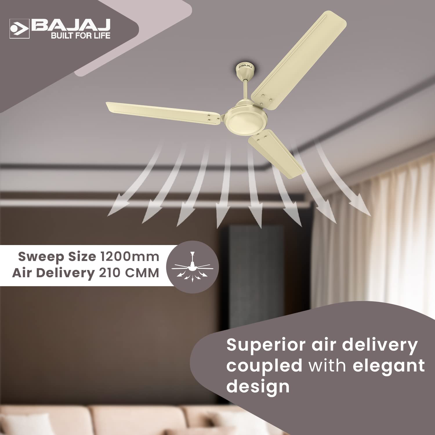 Bajaj Durato 12S1 1200 mm 3 Blades 52 W Bianco Ceiling Fans_1