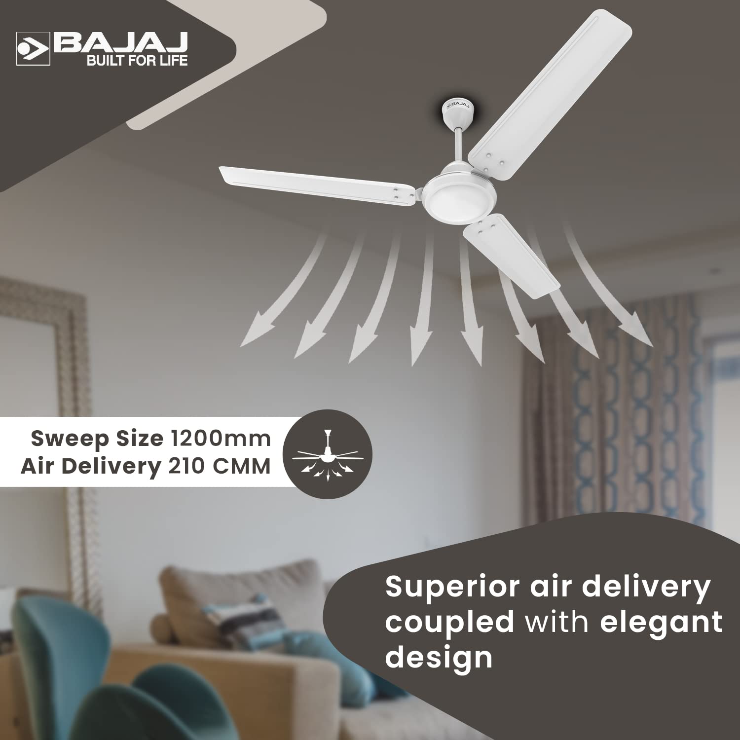 Bajaj Durato 12S1 1200 mm 3 Blades 52 W White Ceiling Fans_2