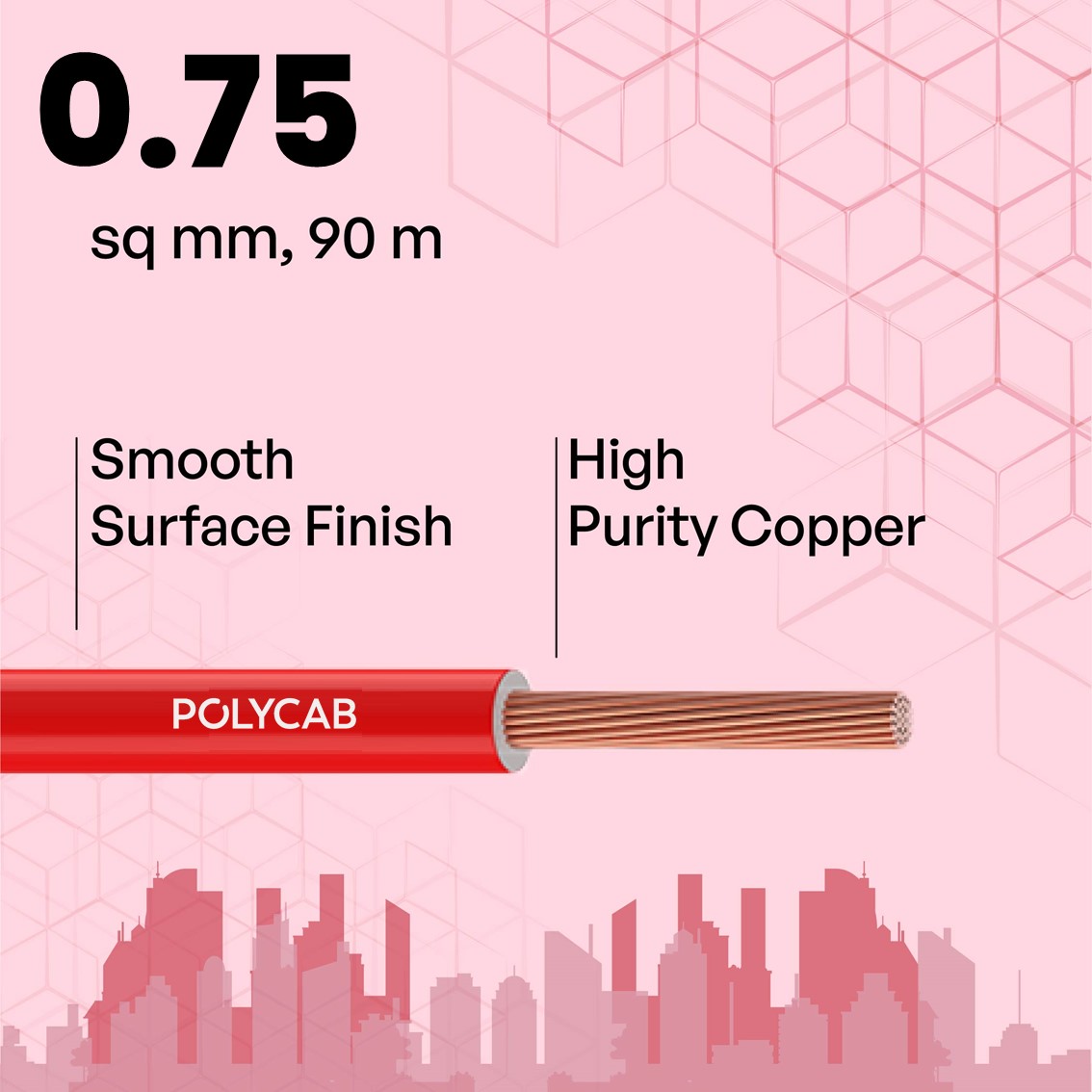 Polycab 0.75 sqmm MAXIMA+ HR FR LSH LF Electric Wire Red 90 m_2