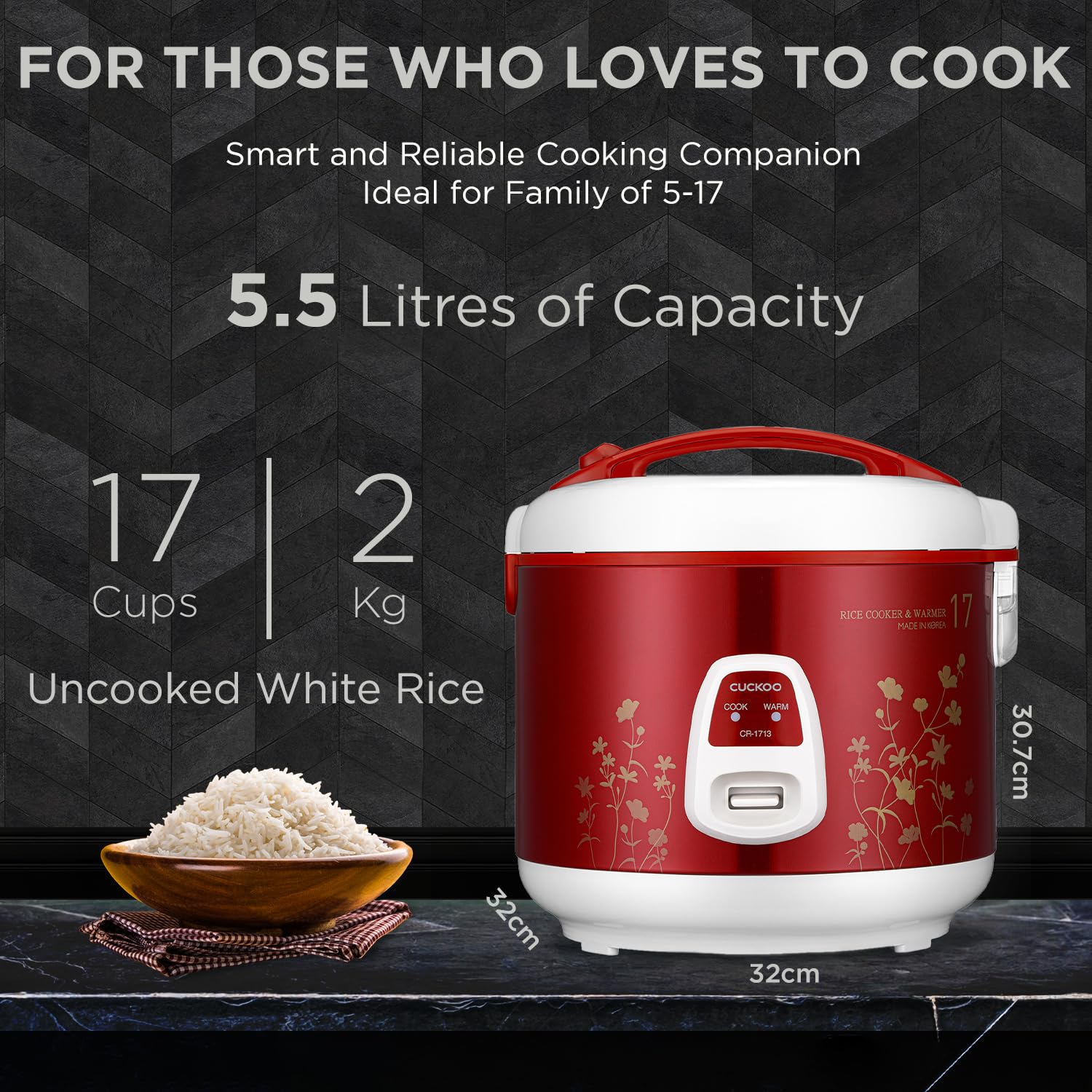 CUCKOO 5.5 L Electric Rice Cooker 900 W Red and White CR-1713_1
