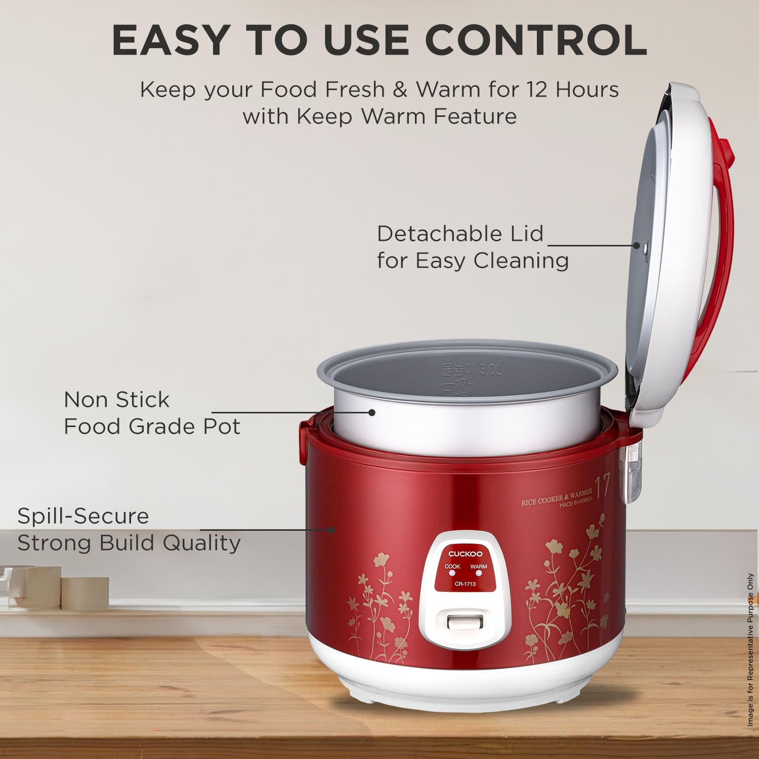 CUCKOO 5.5 L Electric Rice Cooker 900 W Red and White CR-1713_2