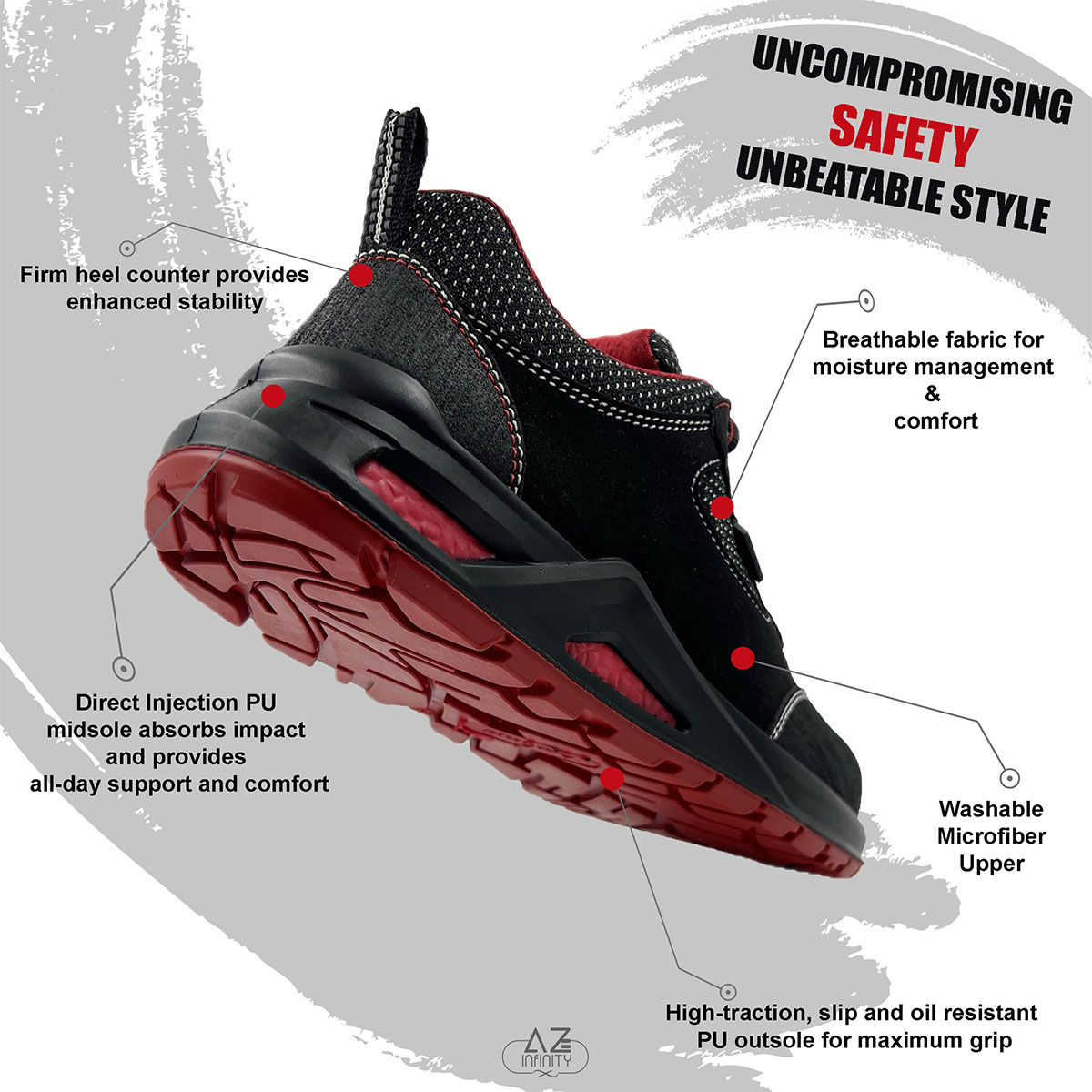 Allen Cooper 82413-ACM1697 Washable Microfiber Steel Toe Safety Shoes Black_3