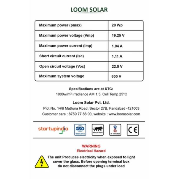 LOOM SOLAR 20 W Polycrystalline Solar Panel_4