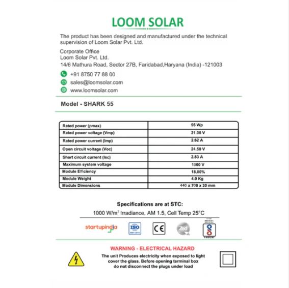 LOOM SOLAR 55 W Mono PERC Solar Panel_4