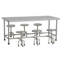 Stainless Steel 6 Seater Canteen Dining Table Fixed Chair Silver_0