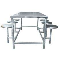 Stainless Steel 6 Seater Canteen Dining Table Fixed Chair Silver_0