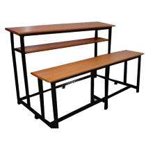 Wooden and Metal 3 Seater Student Bench Desk_0