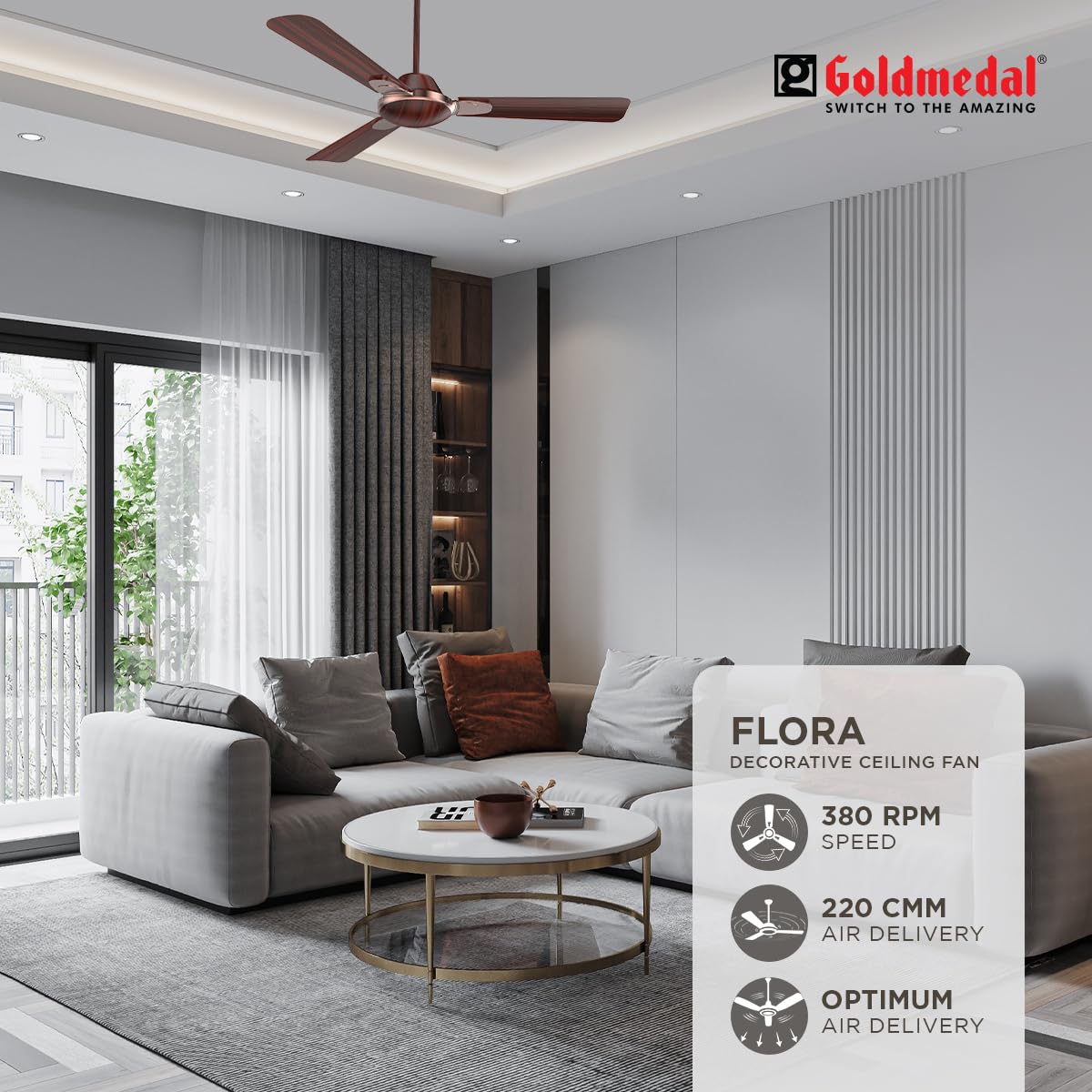 Goldmedal Flora 1200 mm 3 Blades 52 W Antique Copper Rosewood Ceiling Fans_1
