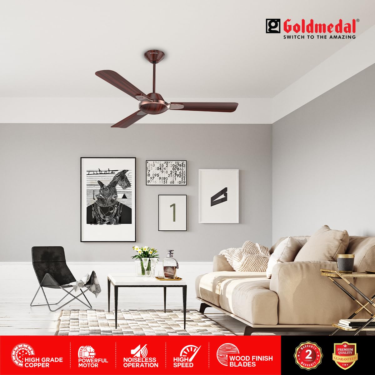 Goldmedal Flora 1200 mm 3 Blades 52 W Antique Copper Rosewood Ceiling Fans_3