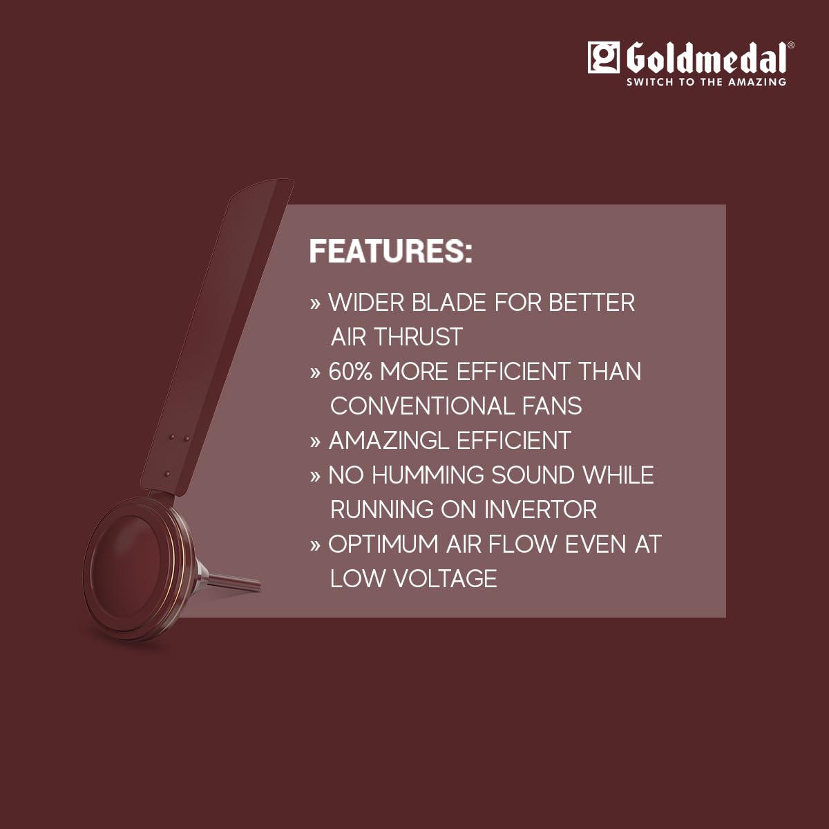 Goldmedal Marut BLDC 1200 mm 3 Blades 30 W Brown Ceiling Fans_3