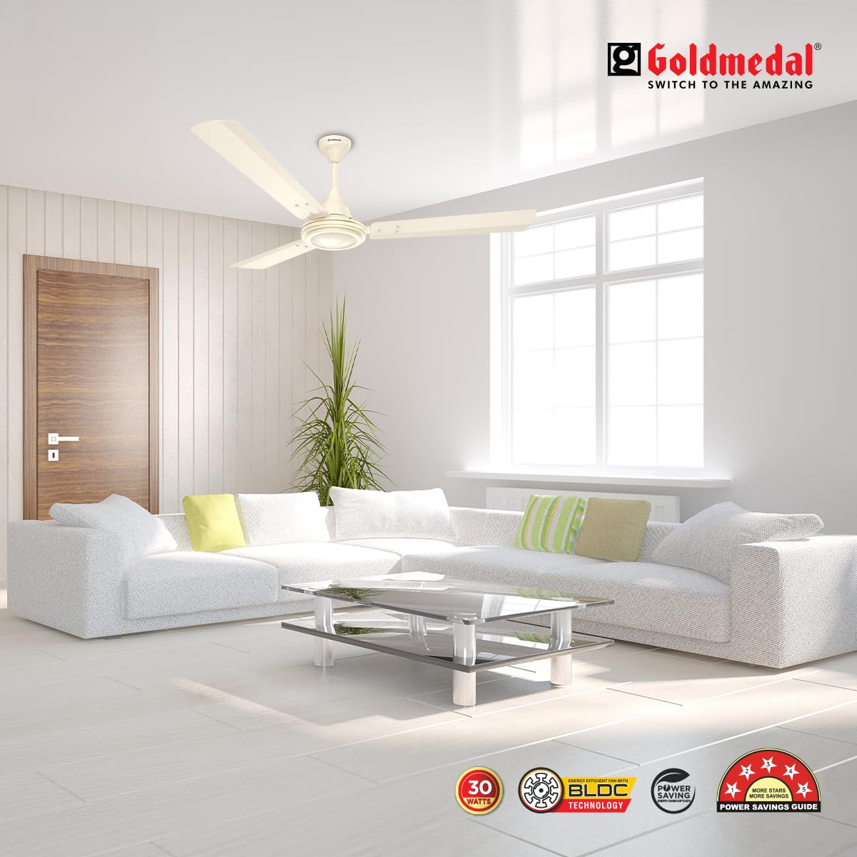 Goldmedal Marut BLDC 1200 mm 3 Blades 30 W Ivory Ceiling Fans_1