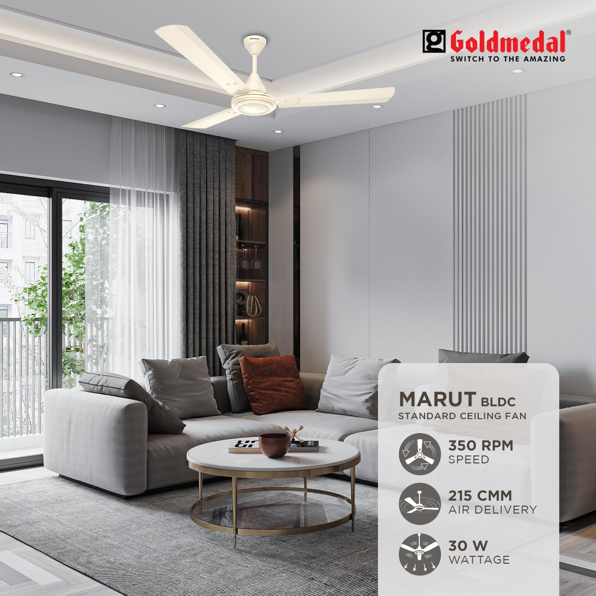 Goldmedal Marut BLDC 1200 mm 3 Blades 30 W Ivory Ceiling Fans_2
