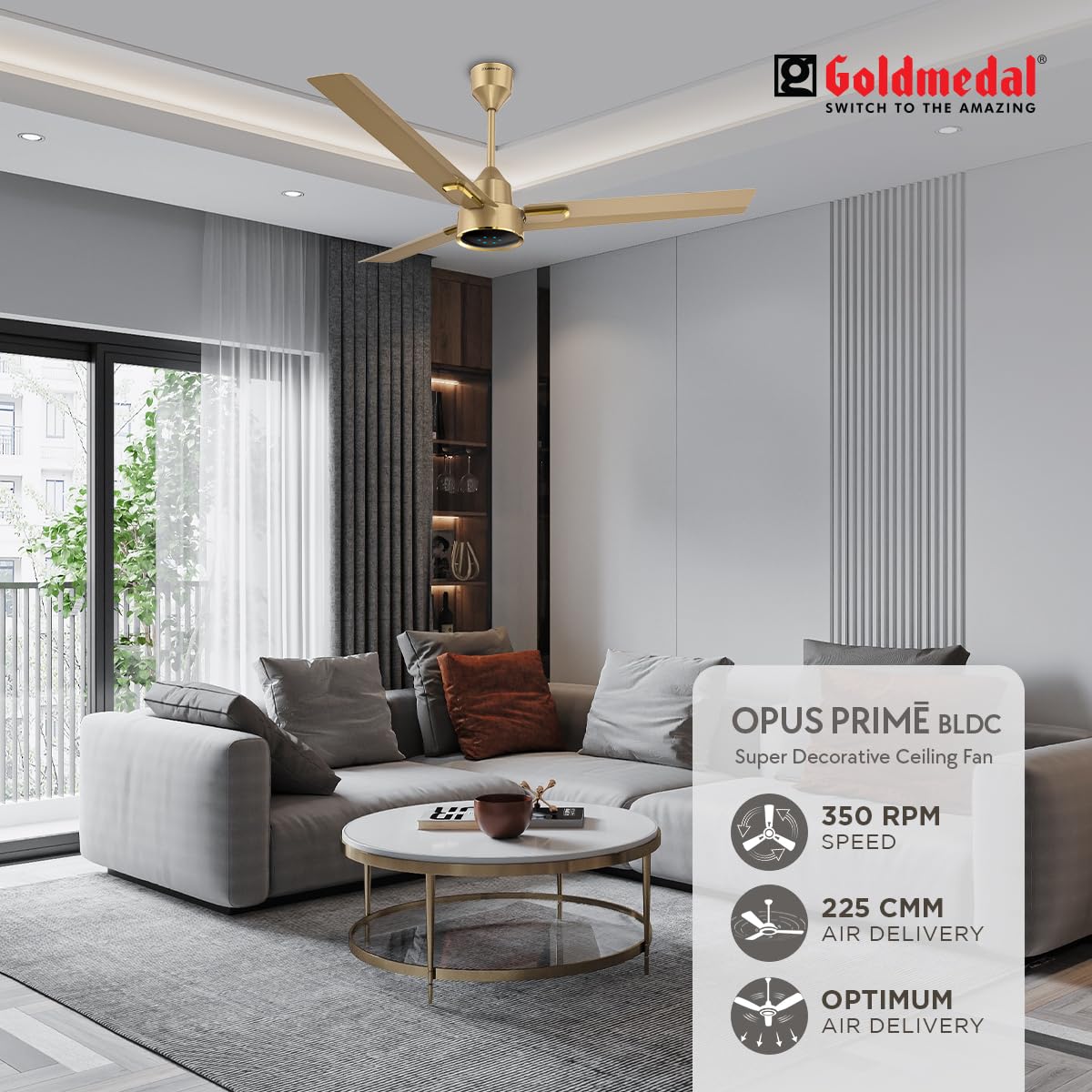 Goldmedal Opus Prime BLDC 1200 mm 3 Blades 30 W Golden Dune Ceiling Fans_1