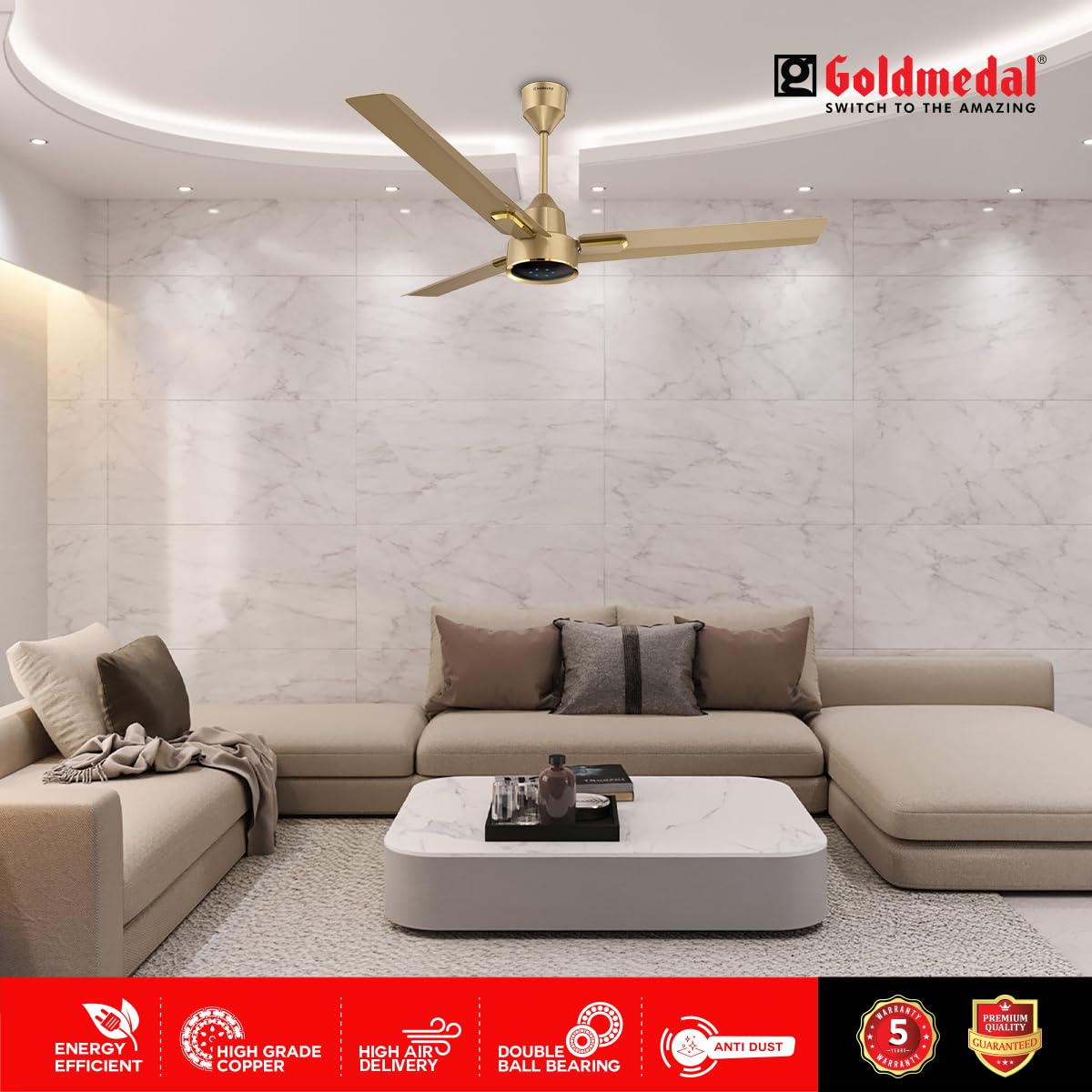 Goldmedal Opus Prime BLDC 1200 mm 3 Blades 30 W Golden Dune Ceiling Fans_3