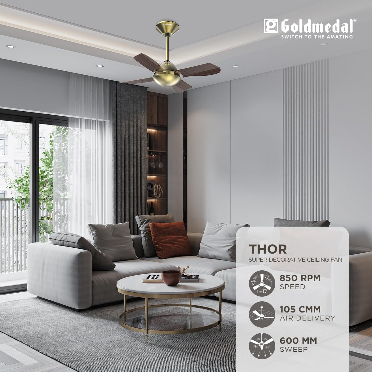 Goldmedal Thor 600 mm 4 Blades 65 W Antique Brass Wengewood Ceiling Fans_2