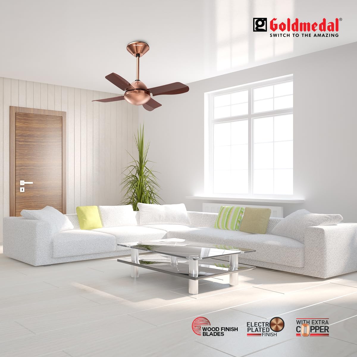 Goldmedal Thor 600 mm 4 Blades 65 W Antique Copper Rosewood Ceiling Fans_1