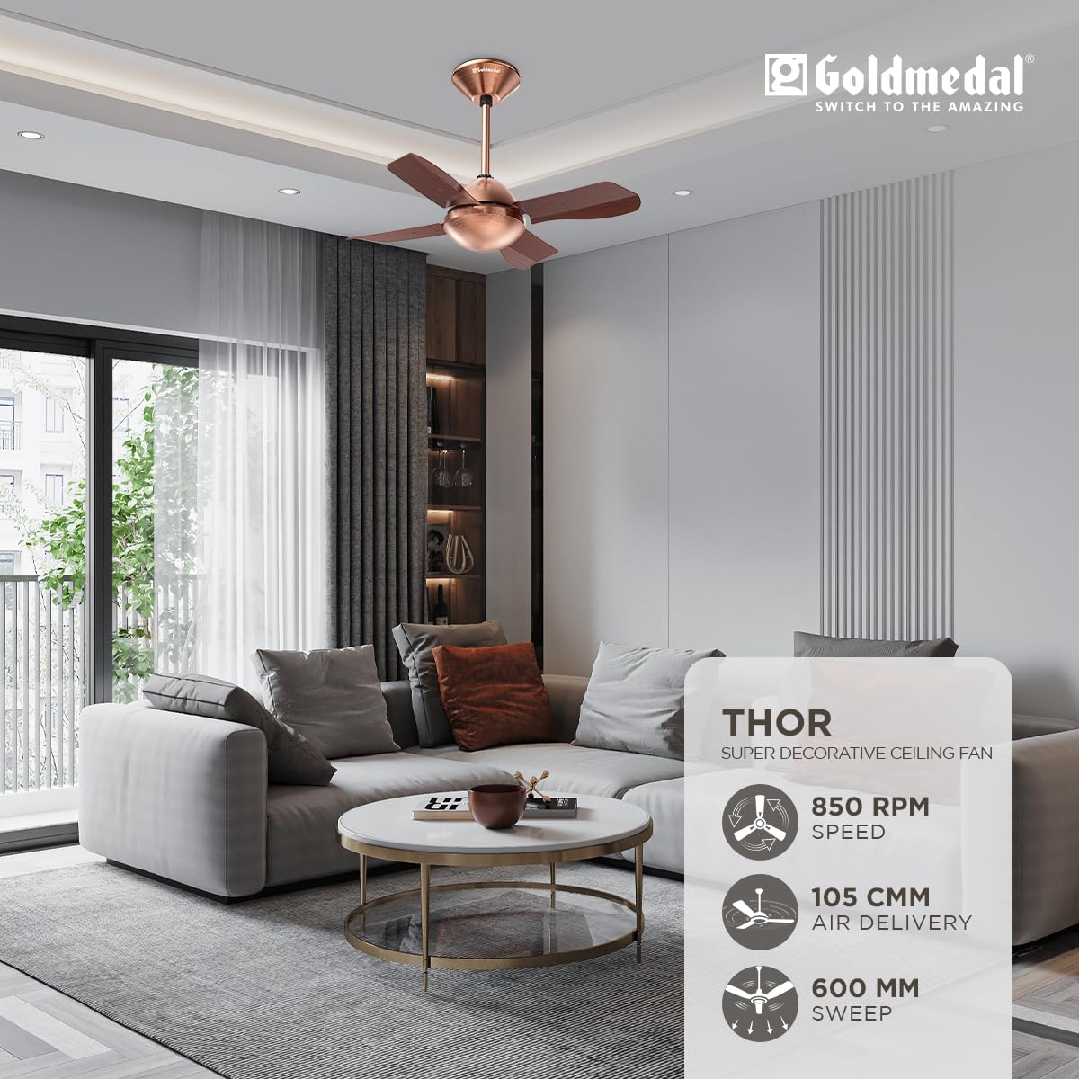 Goldmedal Thor 600 mm 4 Blades 65 W Antique Copper Rosewood Ceiling Fans_2