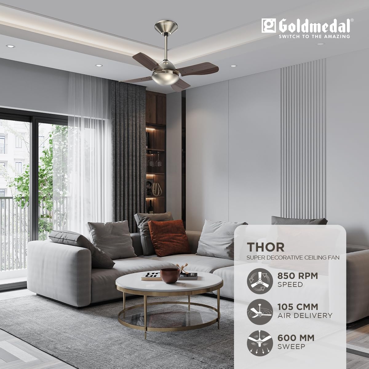 Goldmedal Thor 600 mm 4 Blades 65 W Antique Steel Wengewood Ceiling Fans_2