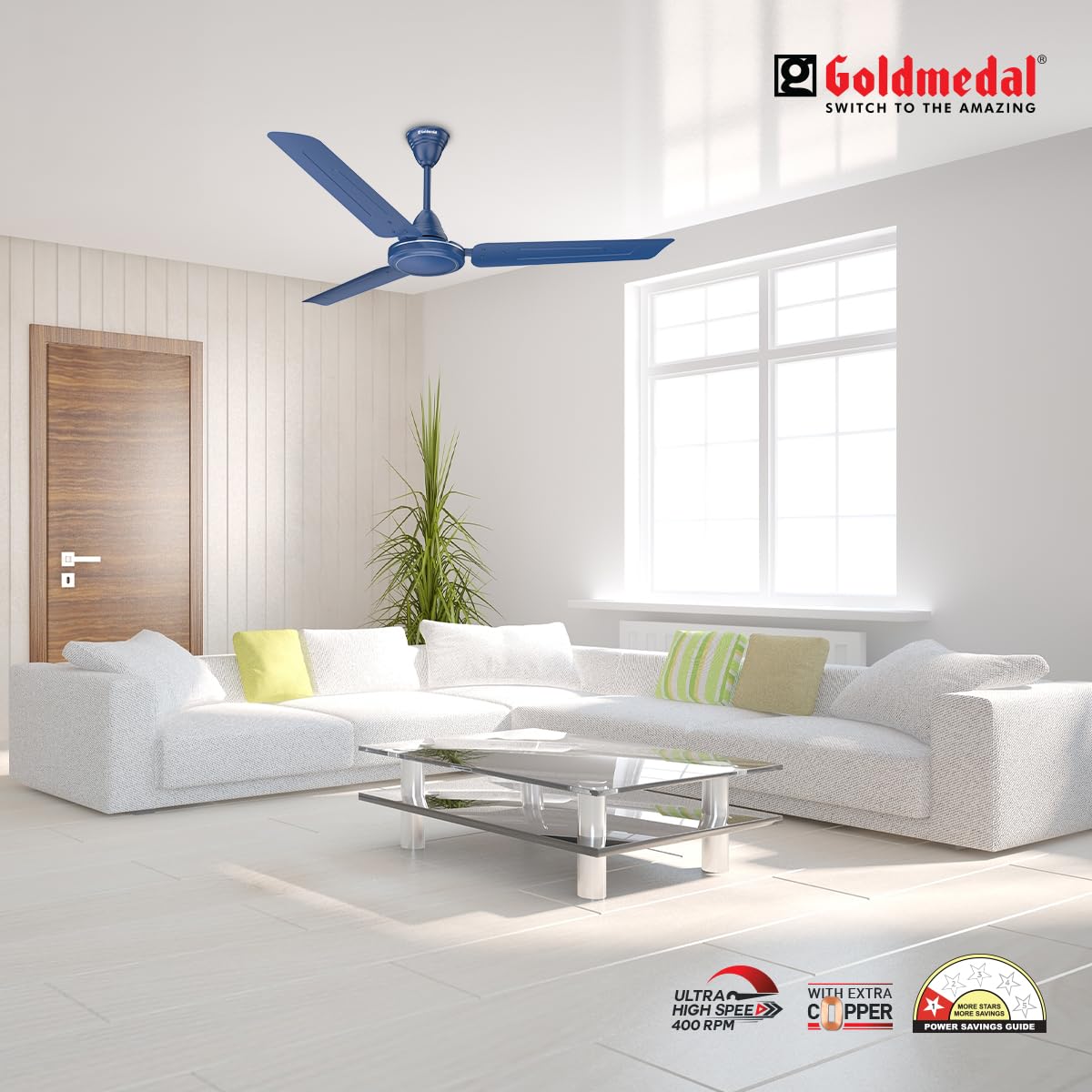 Goldmedal Volt 400 1200 mm 3 Blades 52 W Blue Ceiling Fans_1