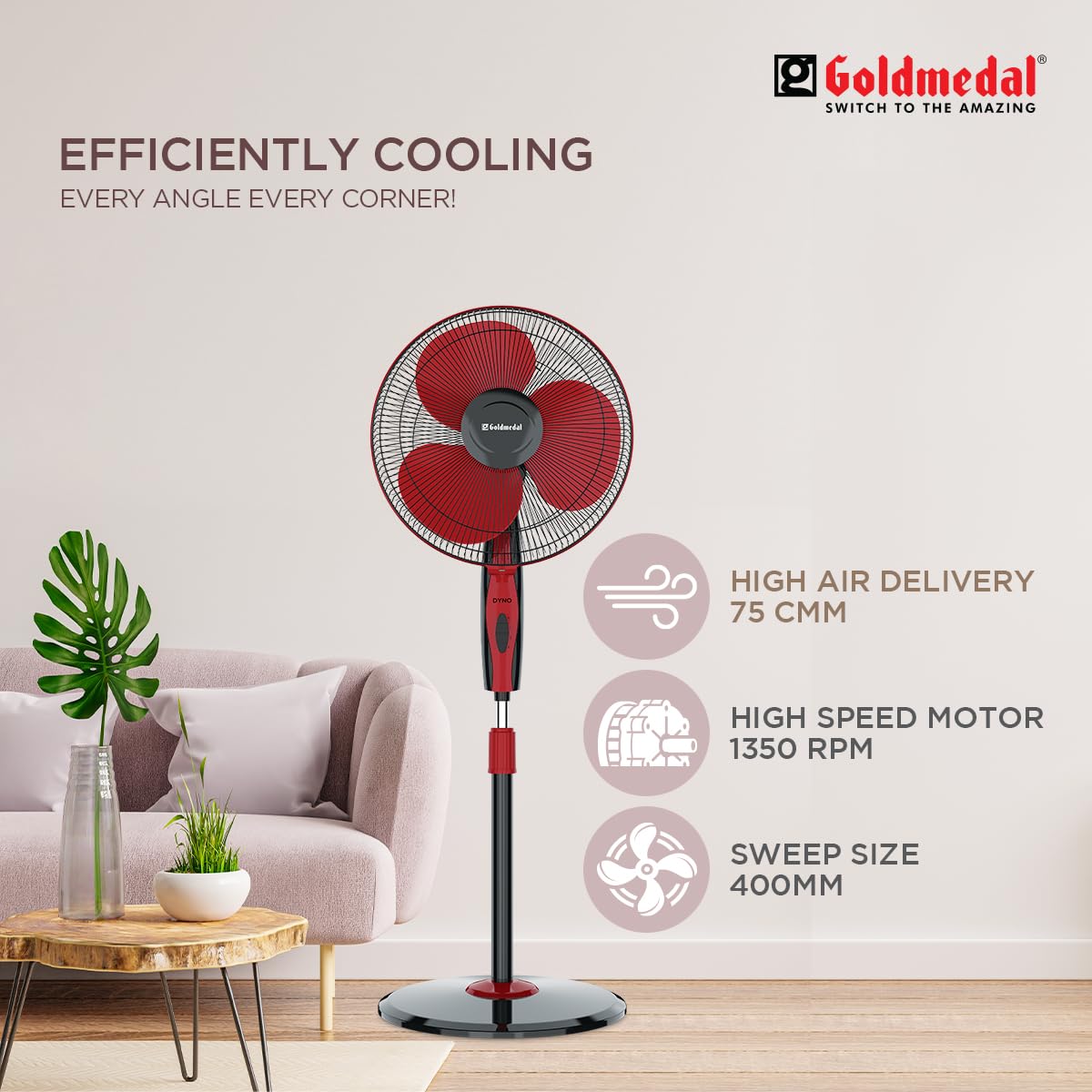 Goldmedal Dyno 400 mm Red and Black Pedestal Fan_1