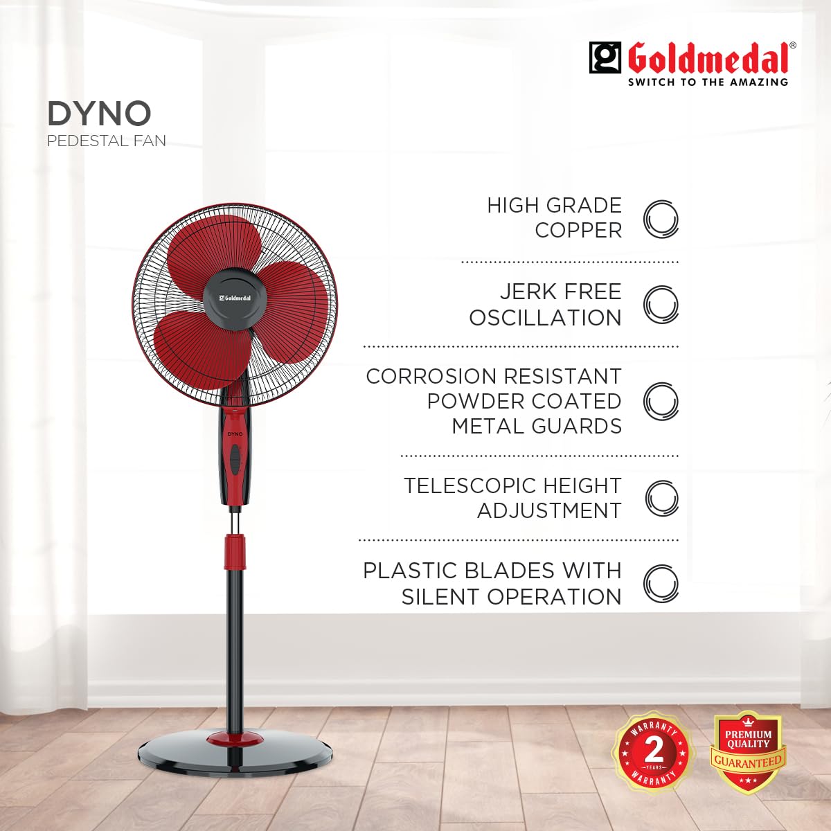 Goldmedal Dyno 400 mm Red and Black Pedestal Fan_3