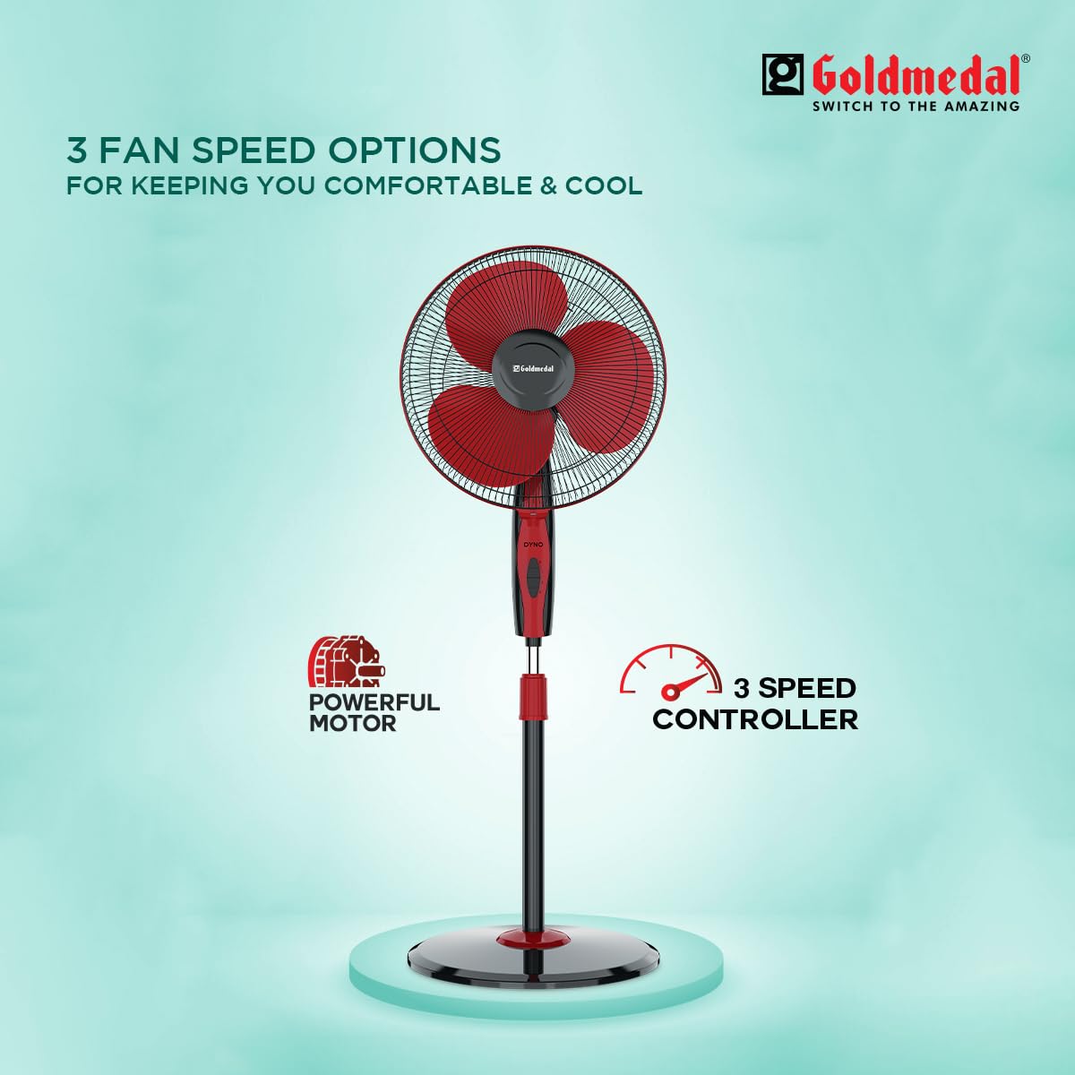 Goldmedal Dyno 400 mm Red and Black Pedestal Fan_4