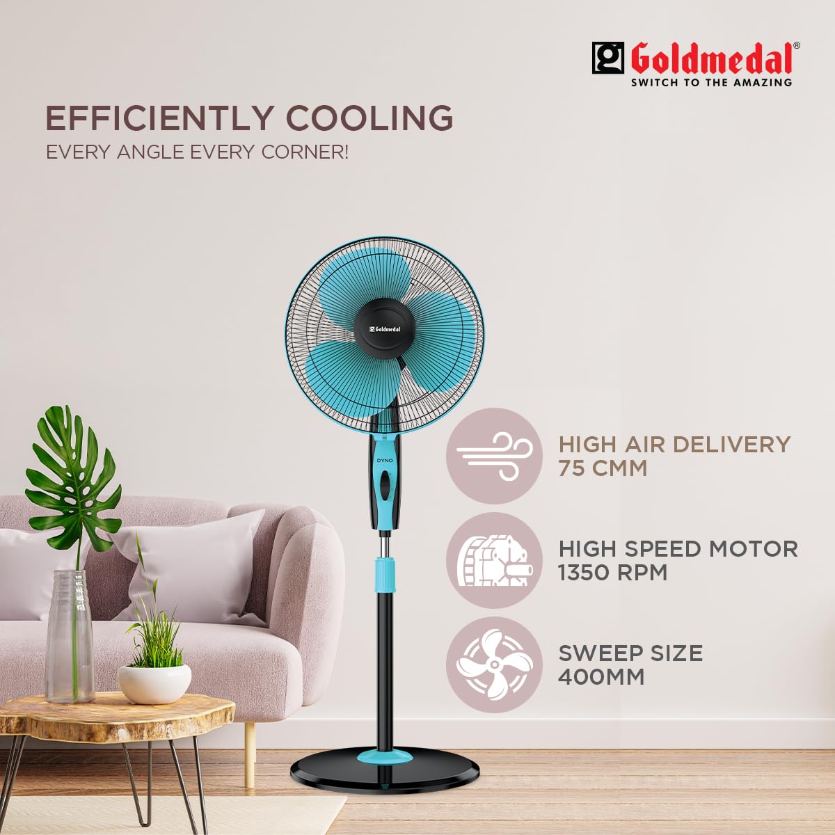 Goldmedal Dyno 400 mm Turquoise Black Pedestal Fan_1