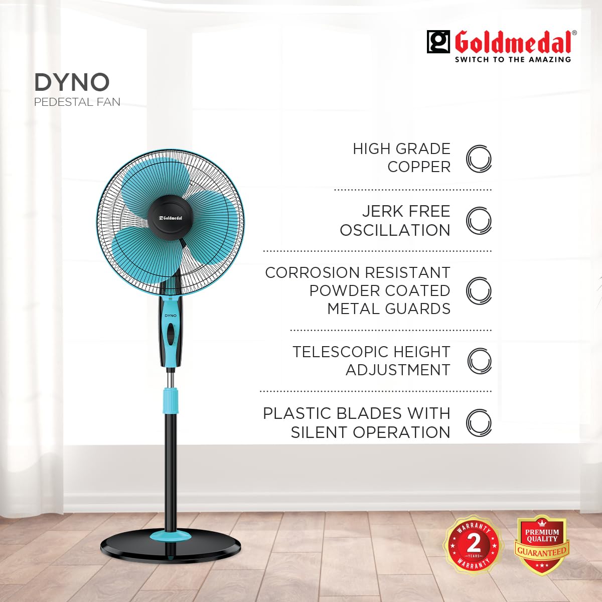 Goldmedal Dyno 400 mm Turquoise Black Pedestal Fan_3