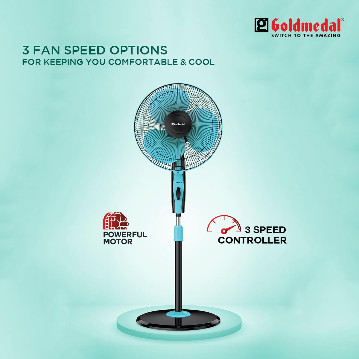 Goldmedal Dyno 400 mm Turquoise Black Pedestal Fan_4