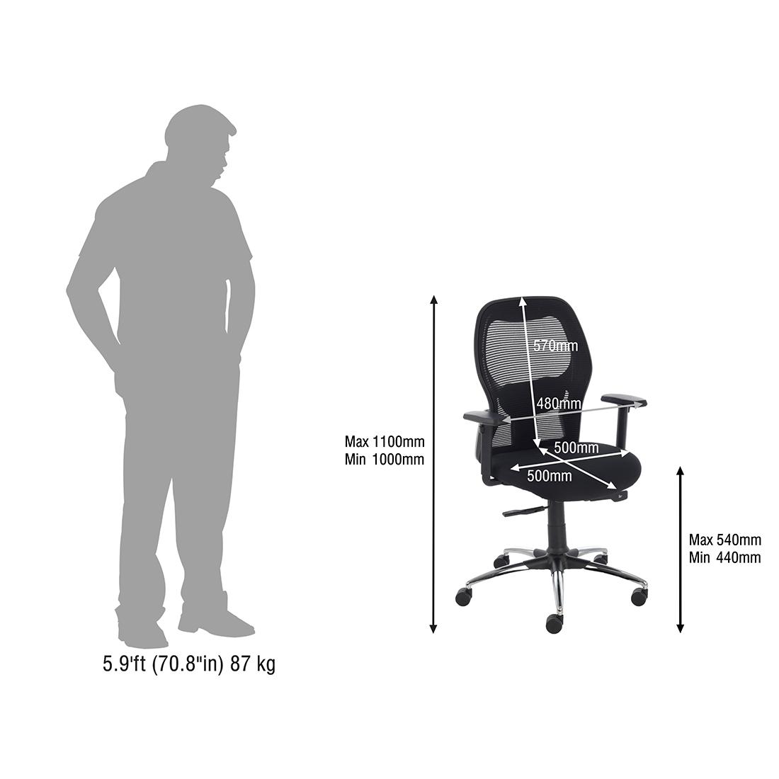 Durian Mesh Chair Black 640 x 670 x 1100 mm Two Pieces Injection Moulded Office Chairs_4